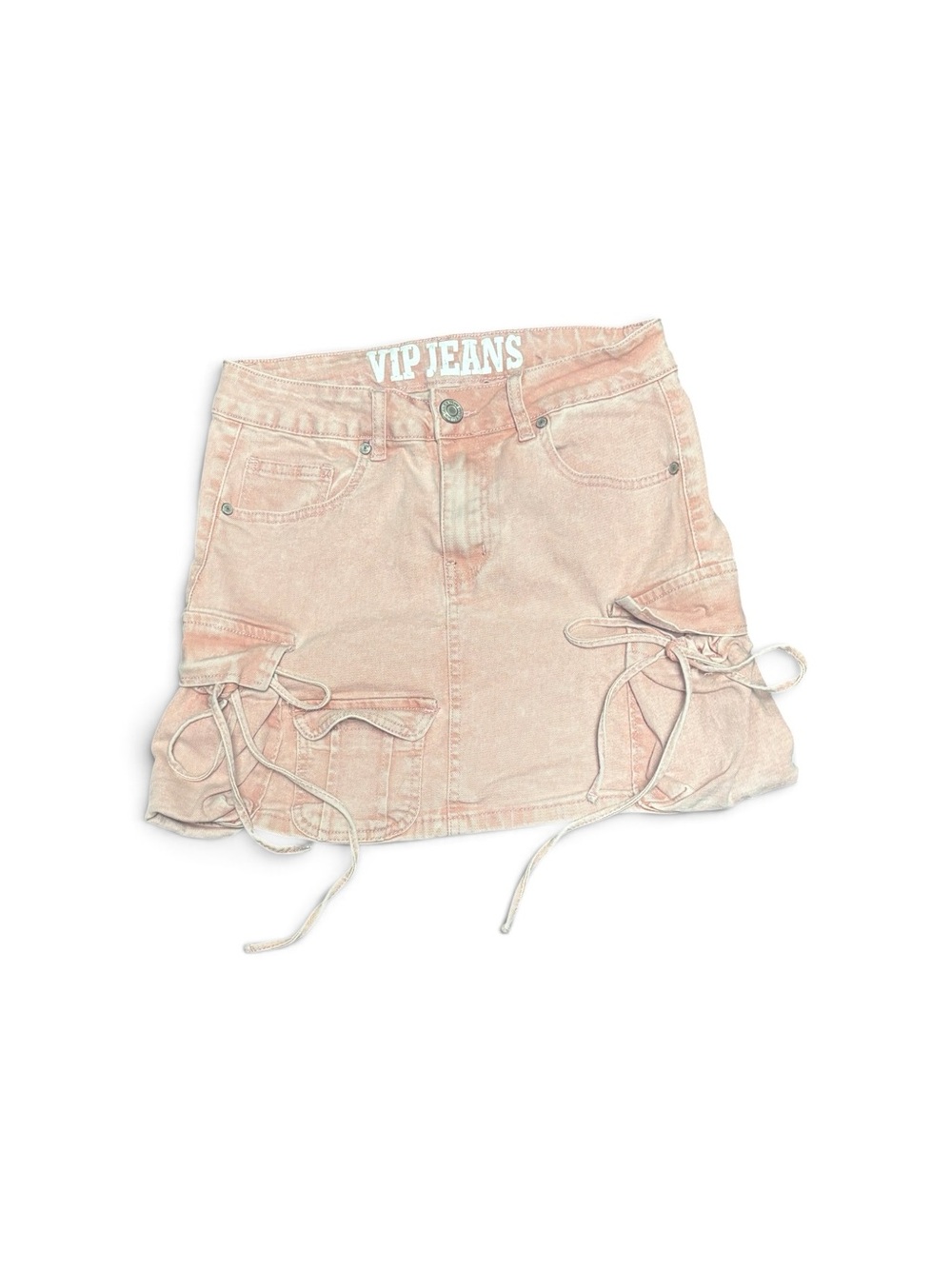 VIP JEANS Pink Cargo Tie-Detail Denim Skirt